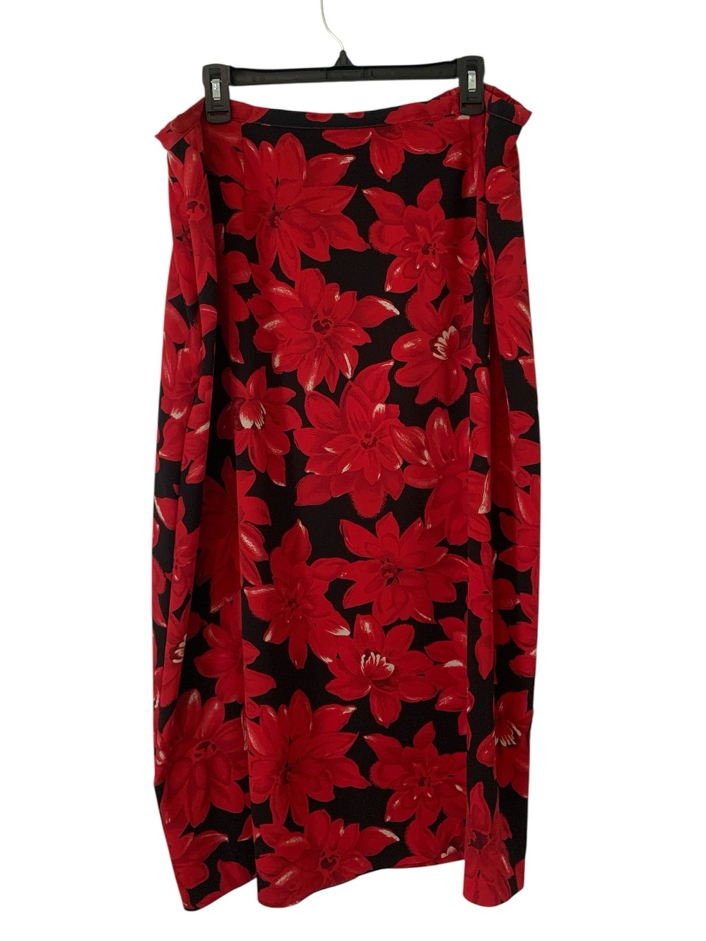 Vintage Kathie Lee Woman Plus 22W Red Black Floral Midi Skirt 90s Grunge Slit